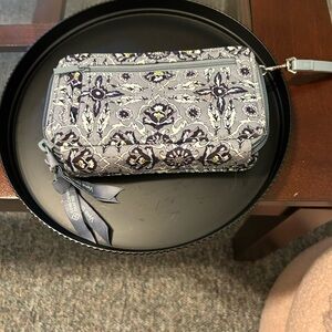 Vera Bradley Gray and Purple Clutch with Artistic Floral Design